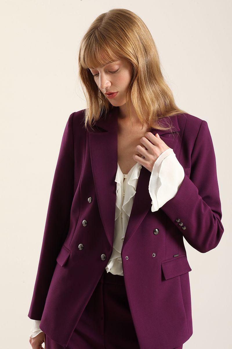 Blazer entallado cruzado, ciruela Liola-5