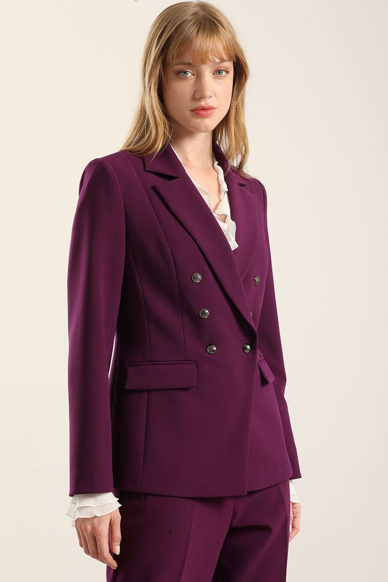 Blazer entallado cruzado, ciruela Liola-0