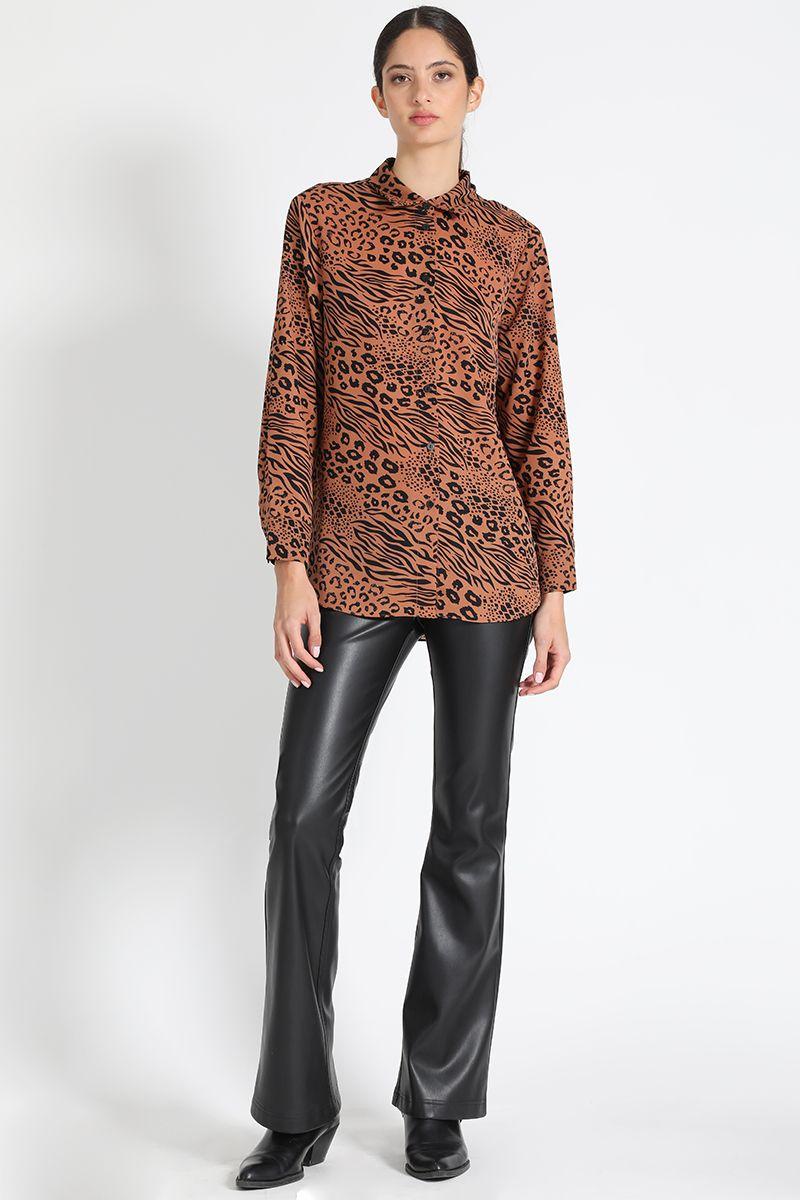 Blusa Camisera Estampado Animal Café Liola-2