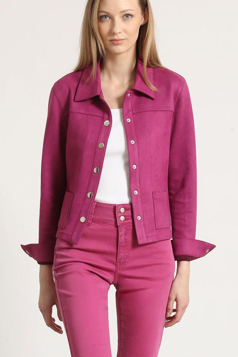 Chaqueta efecto gamuza Liola mujer fresa-1