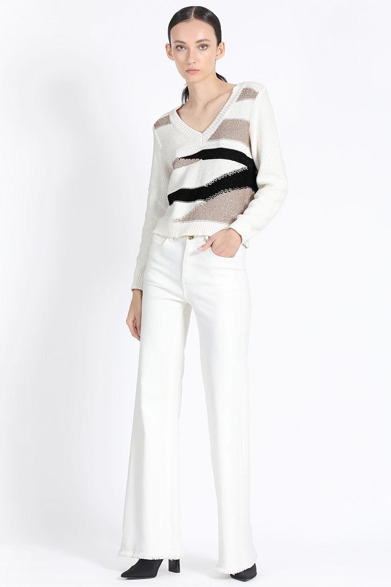 Tejido Punto Contrastes Hilo Metalizado, Crudo Liola-1