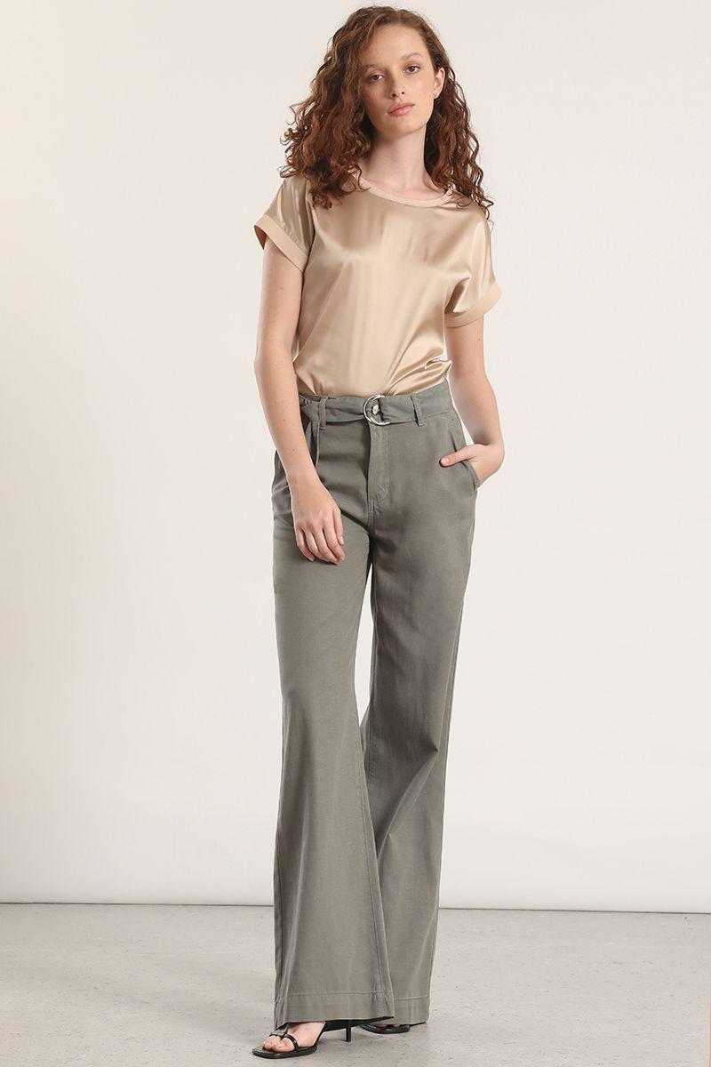 Pantalón palazzo lino liola mujer militar-3