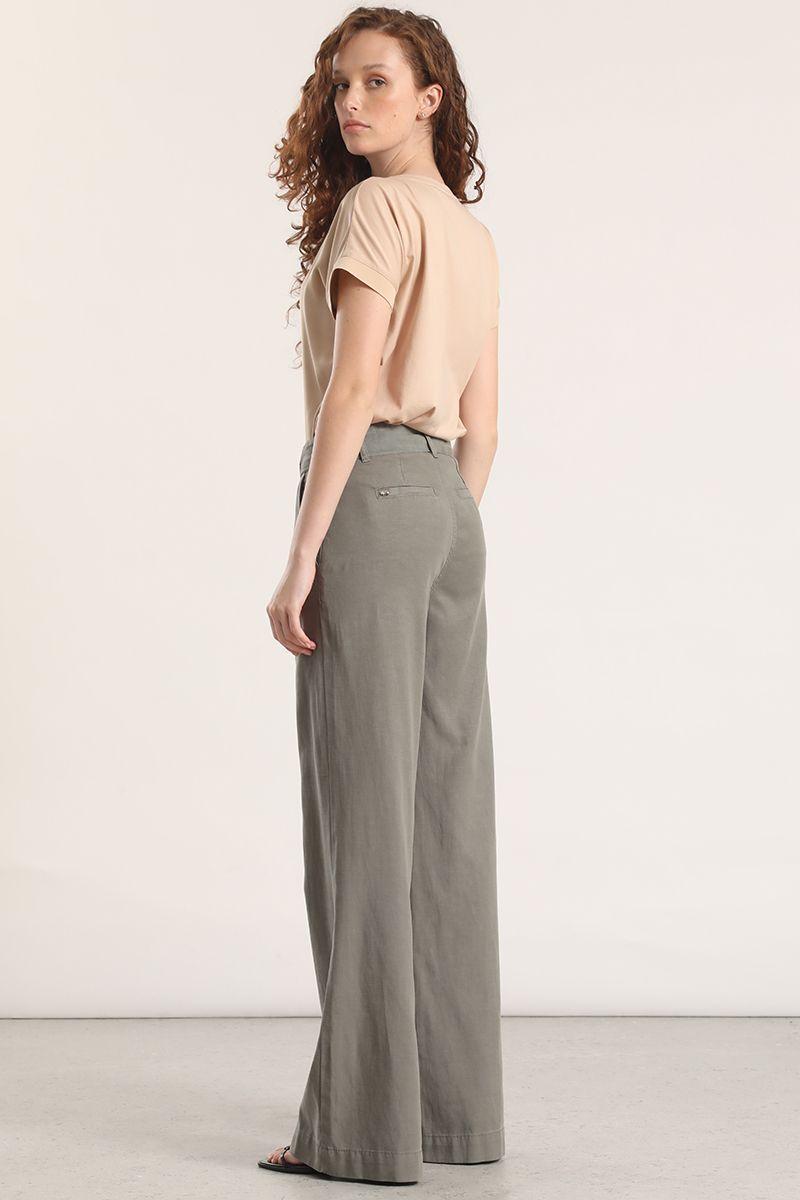 Pantalón palazzo lino liola mujer militar-4