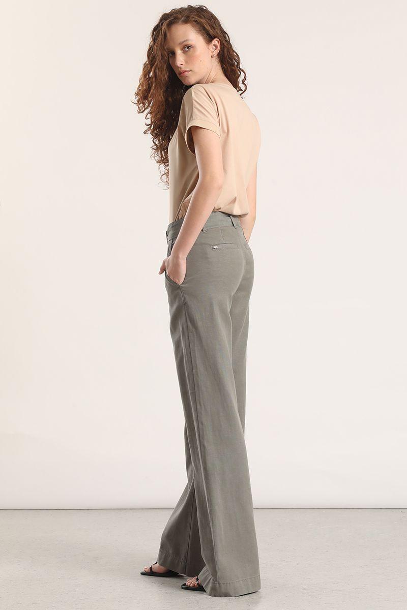 Pantalón palazzo lino liola mujer militar-5