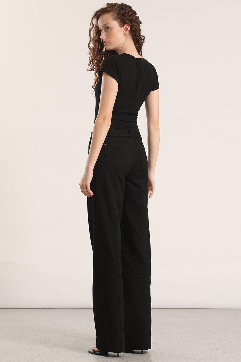 Jeans straight con cinturón liola mujer negro-5