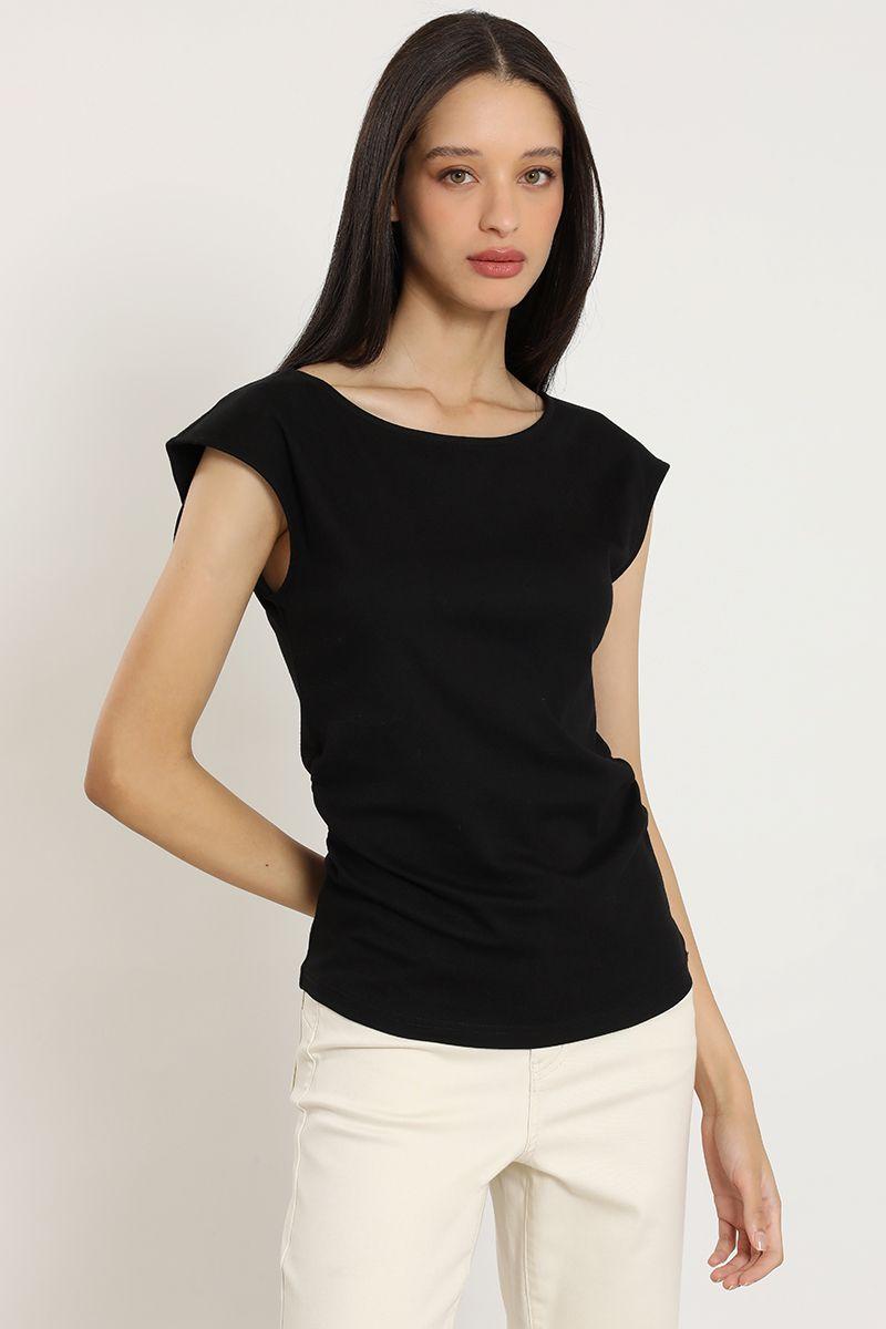 Polera recogido en costados, negro Liola-2