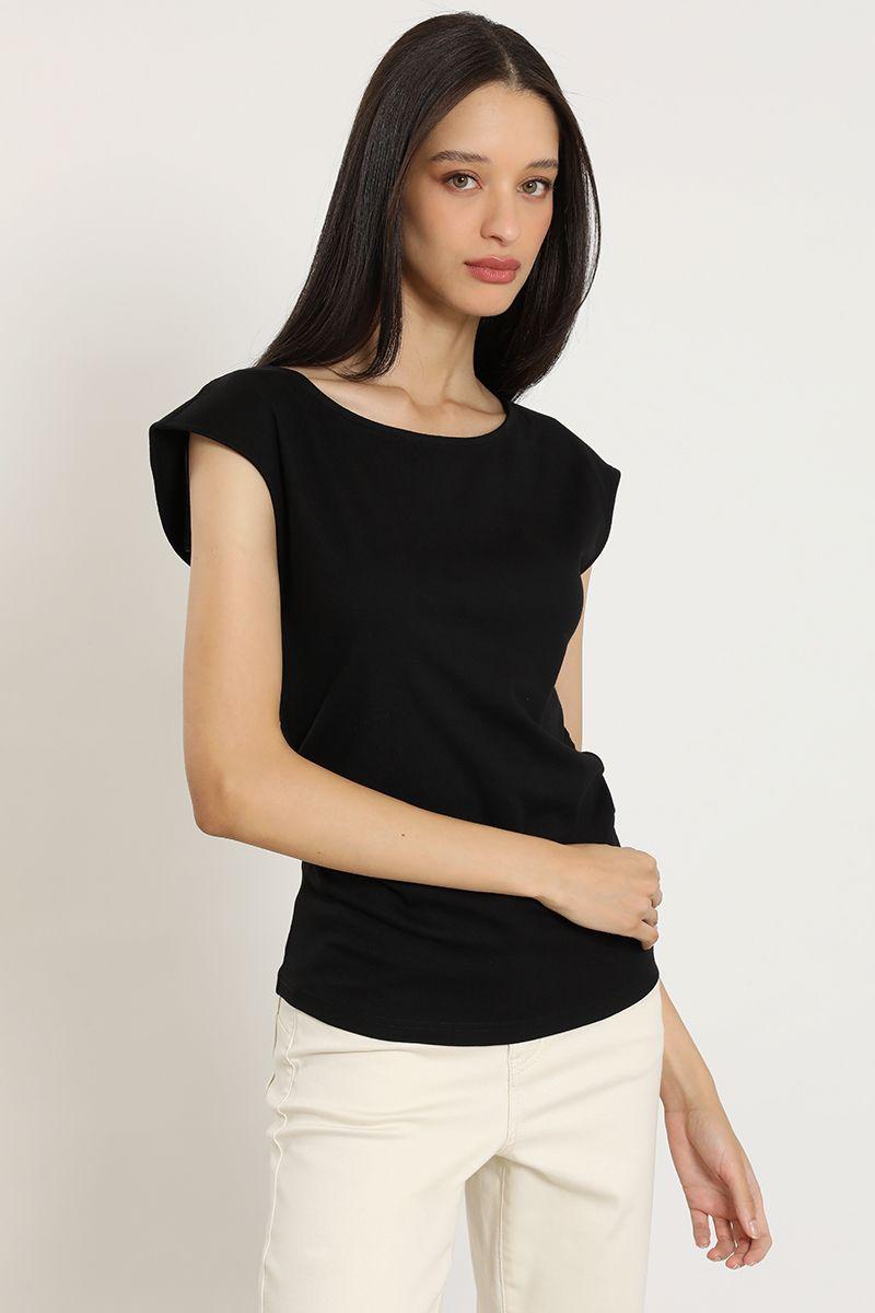 Polera recogido en costados, negro Liola-4