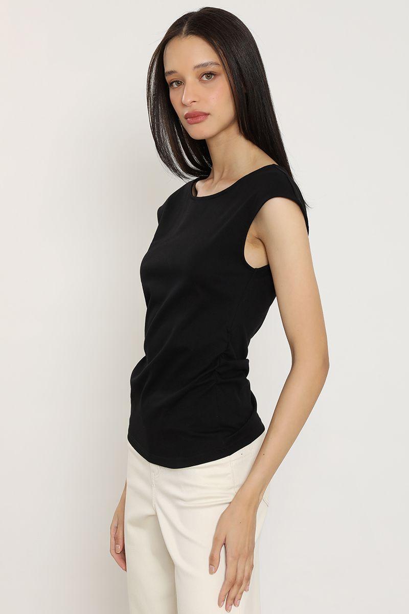 Polera recogido en costados, negro Liola-5