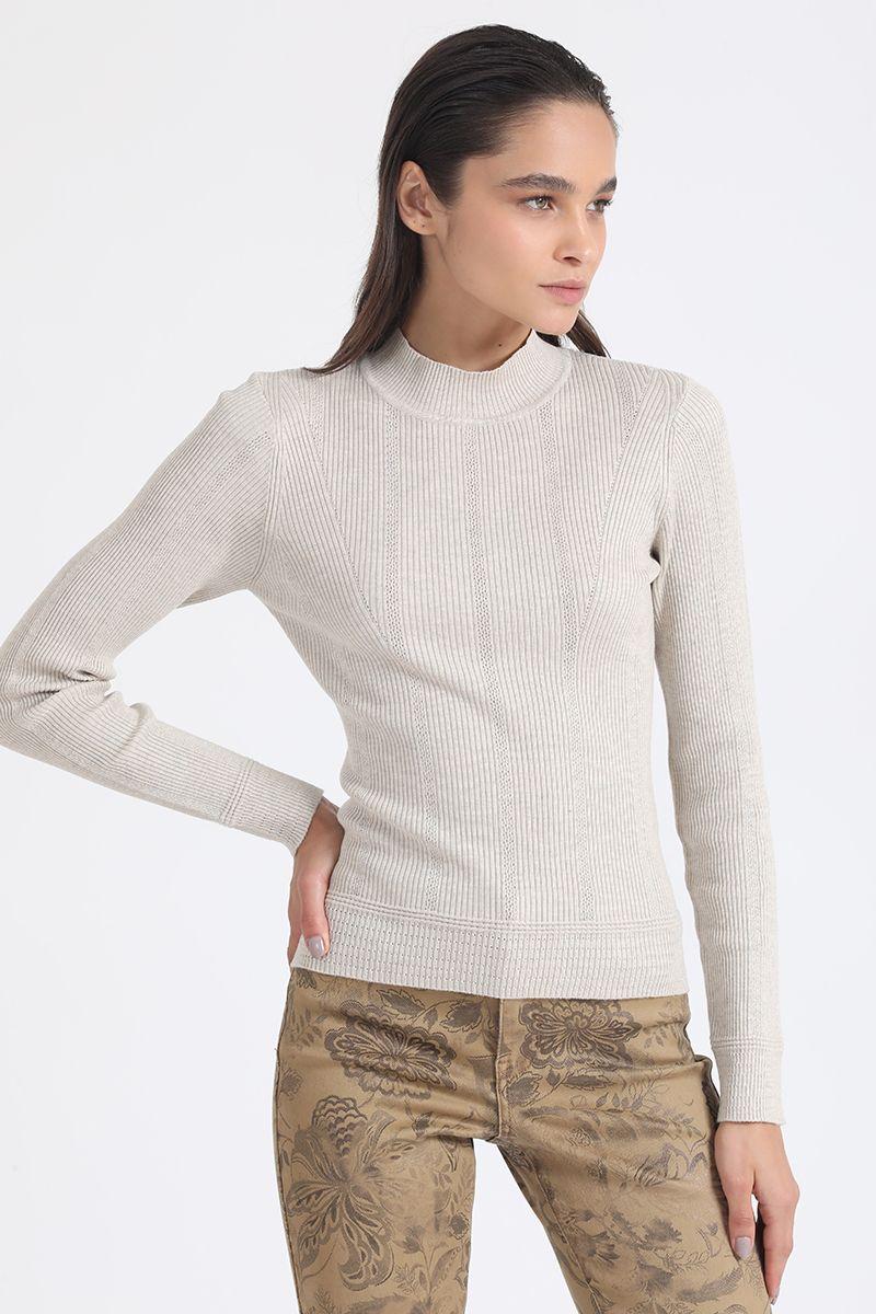 Sweater Tejido Punto Basico, Beige Liola-2