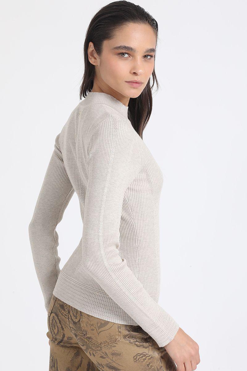 Sweater Tejido Punto Basico, Beige Liola-4