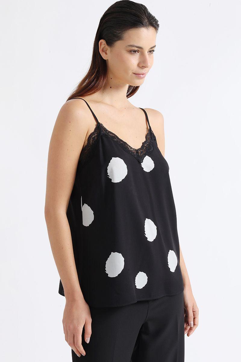 Top Lencero Estampado Manchas Puntos, Negro Liola-3