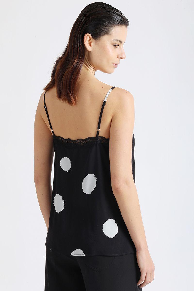 Top Lencero Estampado Manchas Puntos, Negro Liola-4