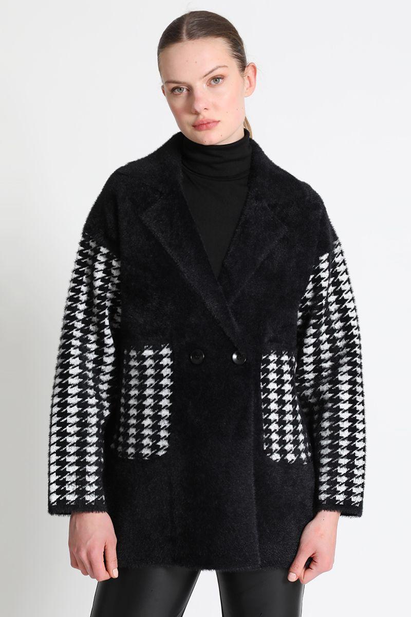 Chaquetón Recto Tejido Fantasía Liso Negro Liola-0
