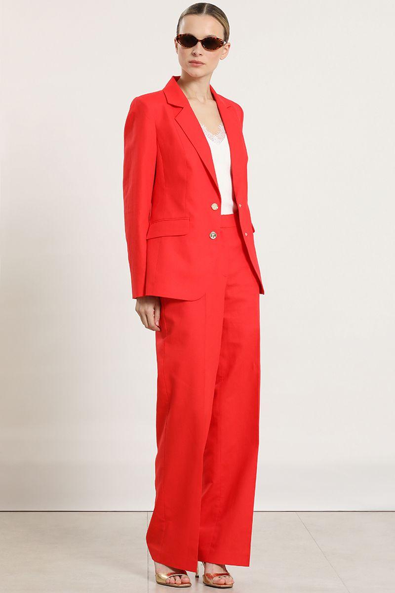 Blazer entallado, lino algodon, rojo Liola-1