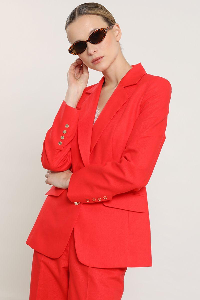 Blazer entallado, lino algodon, rojo Liola-2