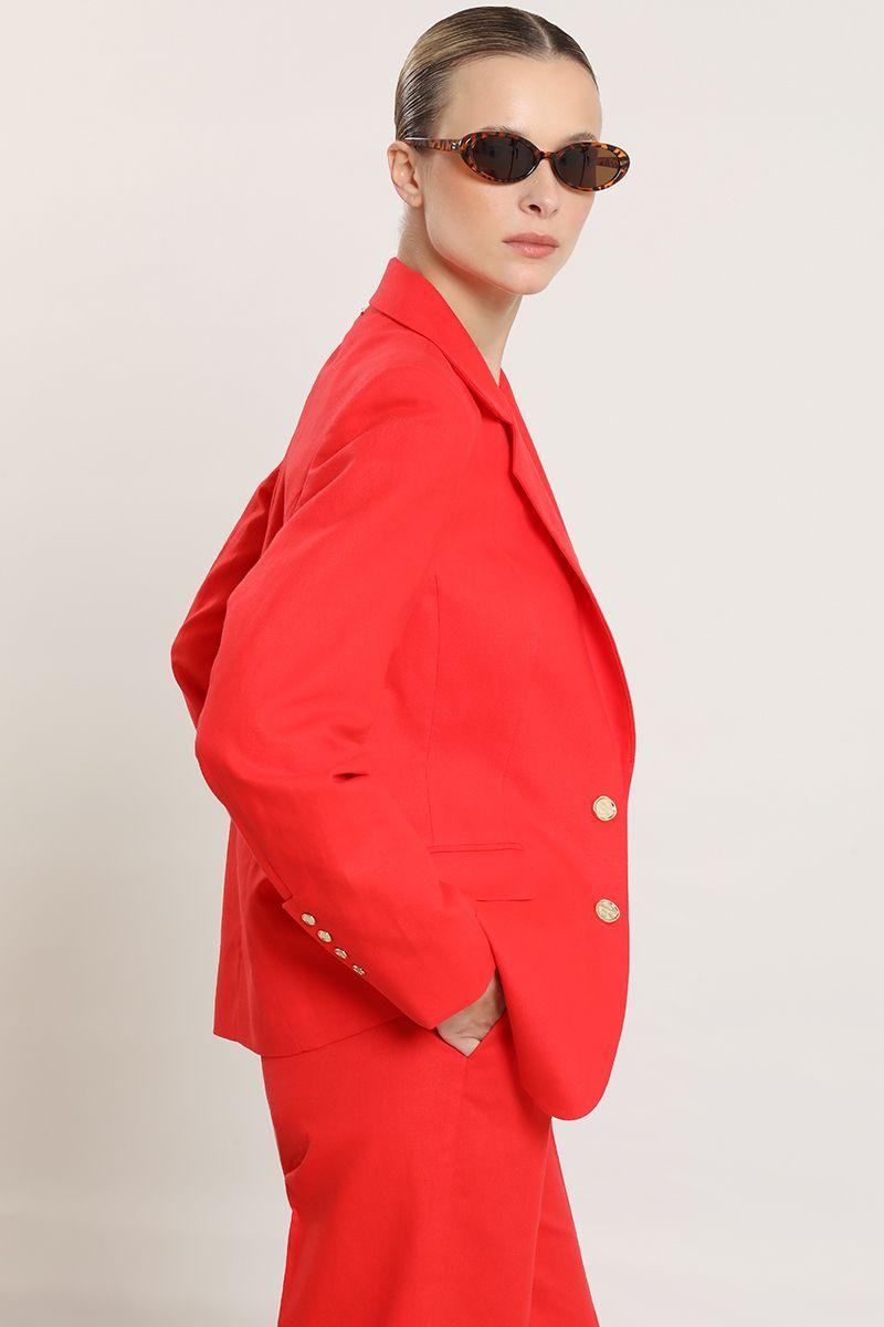 Blazer entallado, lino algodon, rojo Liola-3