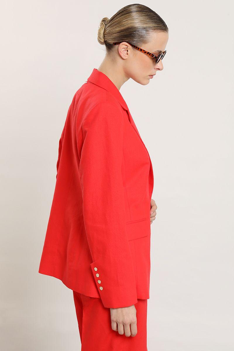 Blazer entallado, lino algodon, rojo Liola-4