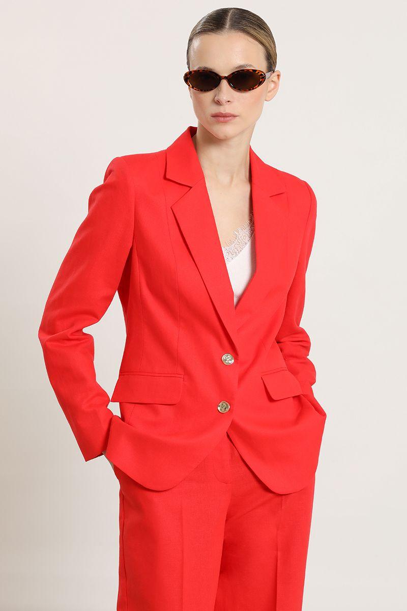 Blazer entallado, lino algodon, rojo Liola-5