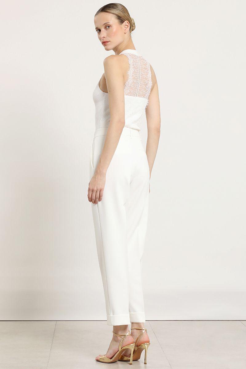 Pantalon sastre con bastilla, crudo Liola-4