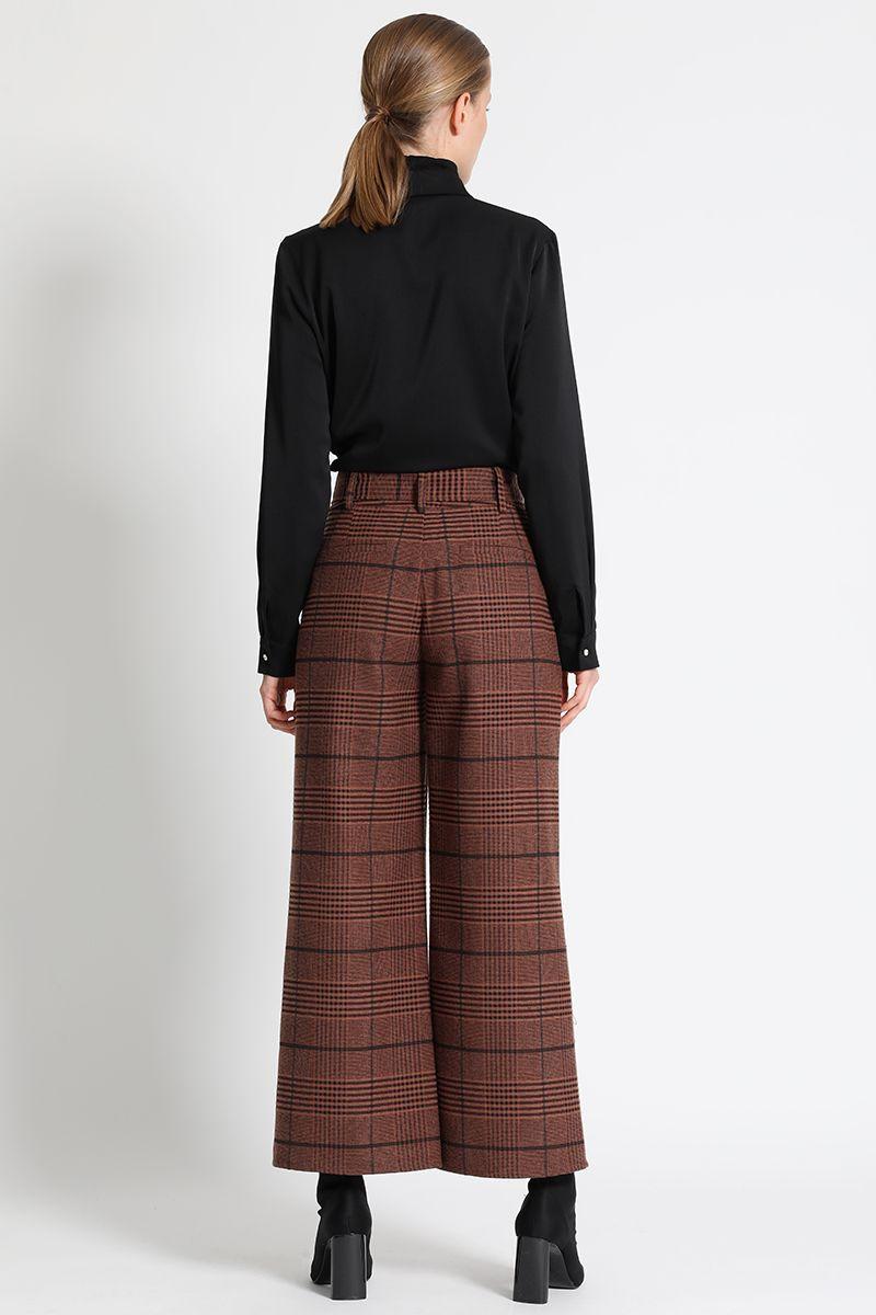 Pantalón Cropped Príncipe De Gales Café Liola-3