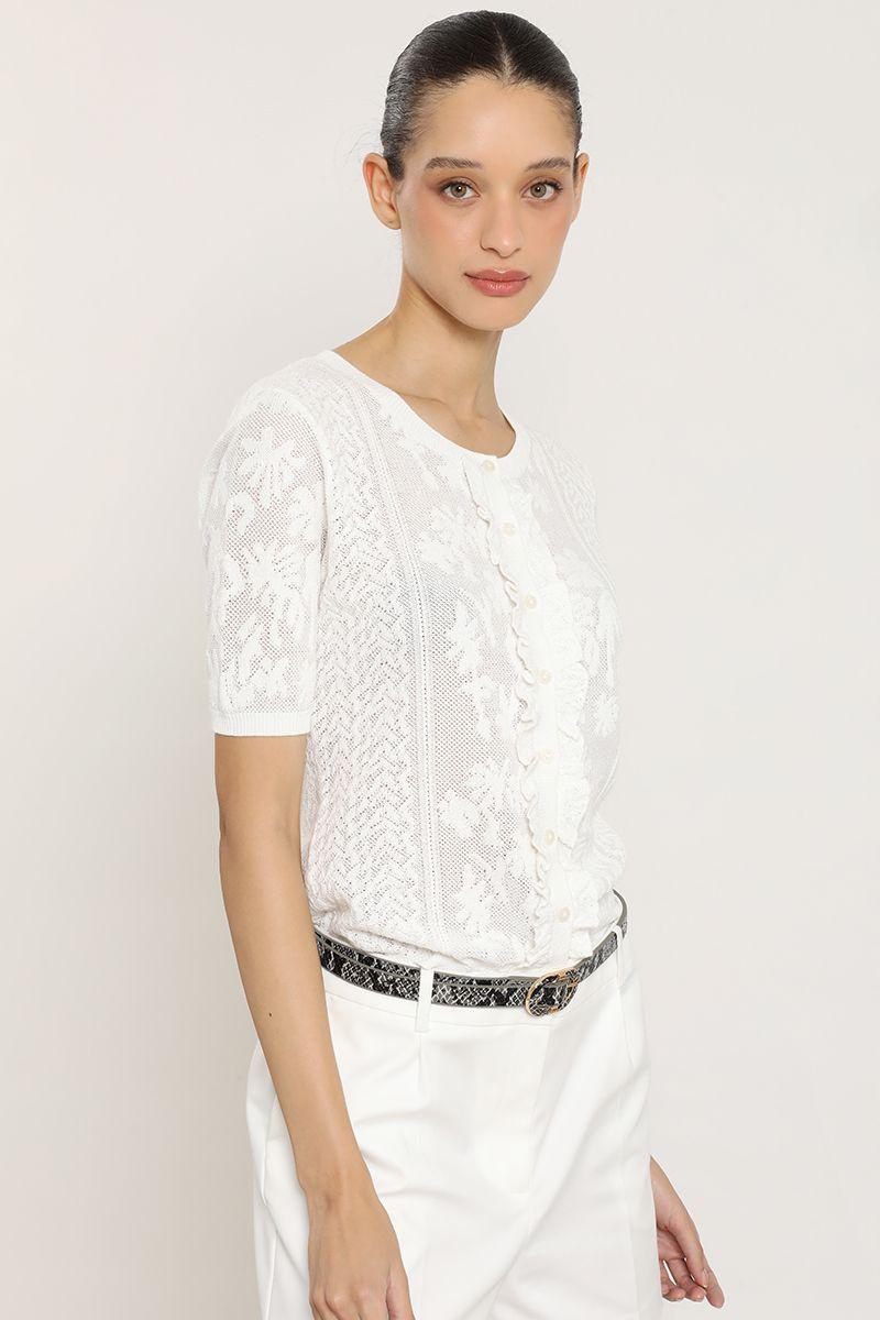 Cardigan punto, fantasia transparente, crudo Liola-2