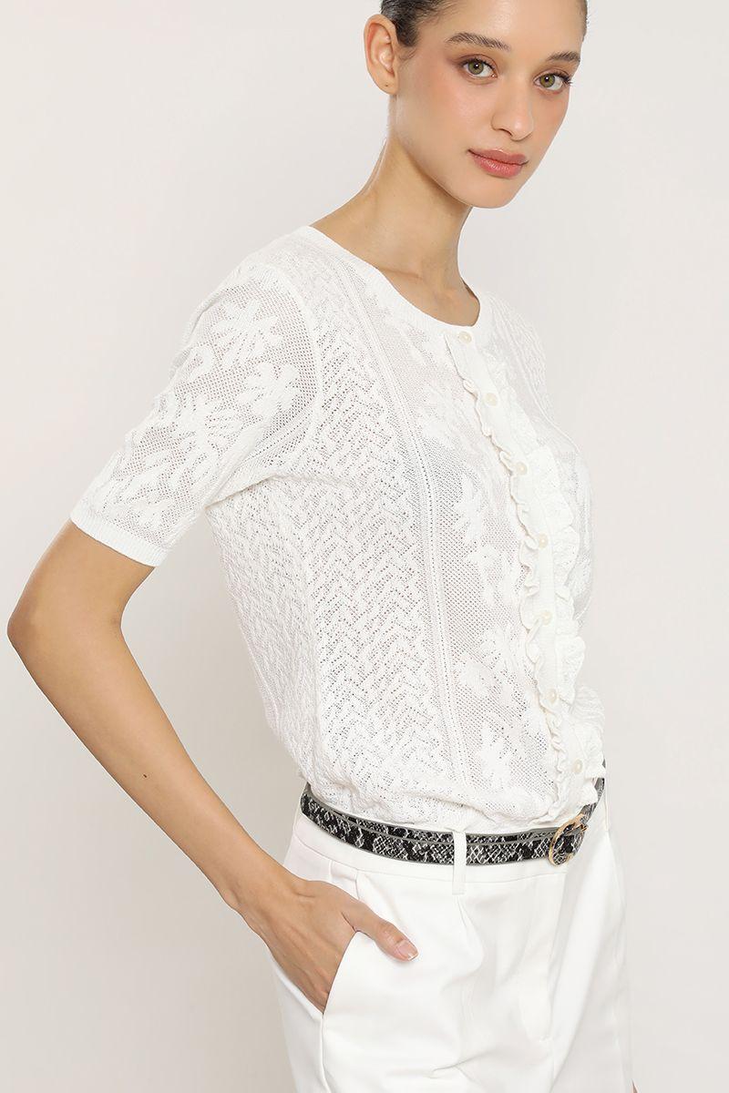 Cardigan punto, fantasia transparente, crudo Liola-3