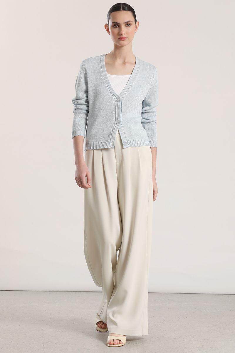 Cardigan con hilo metalizado liola mujer celeste-2