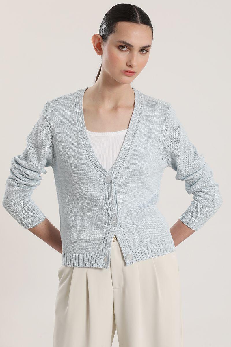 Cardigan con hilo metalizado liola mujer celeste-3