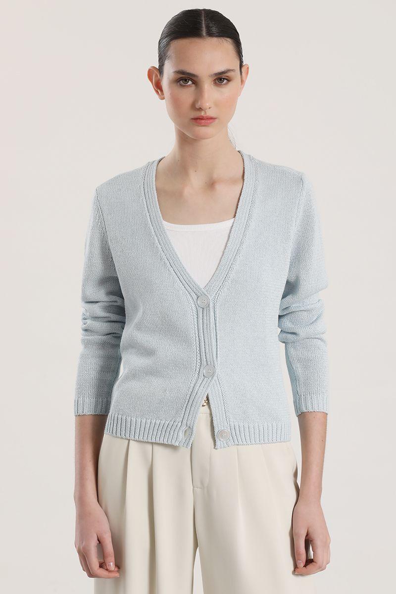 Cardigan con hilo metalizado liola mujer celeste-4