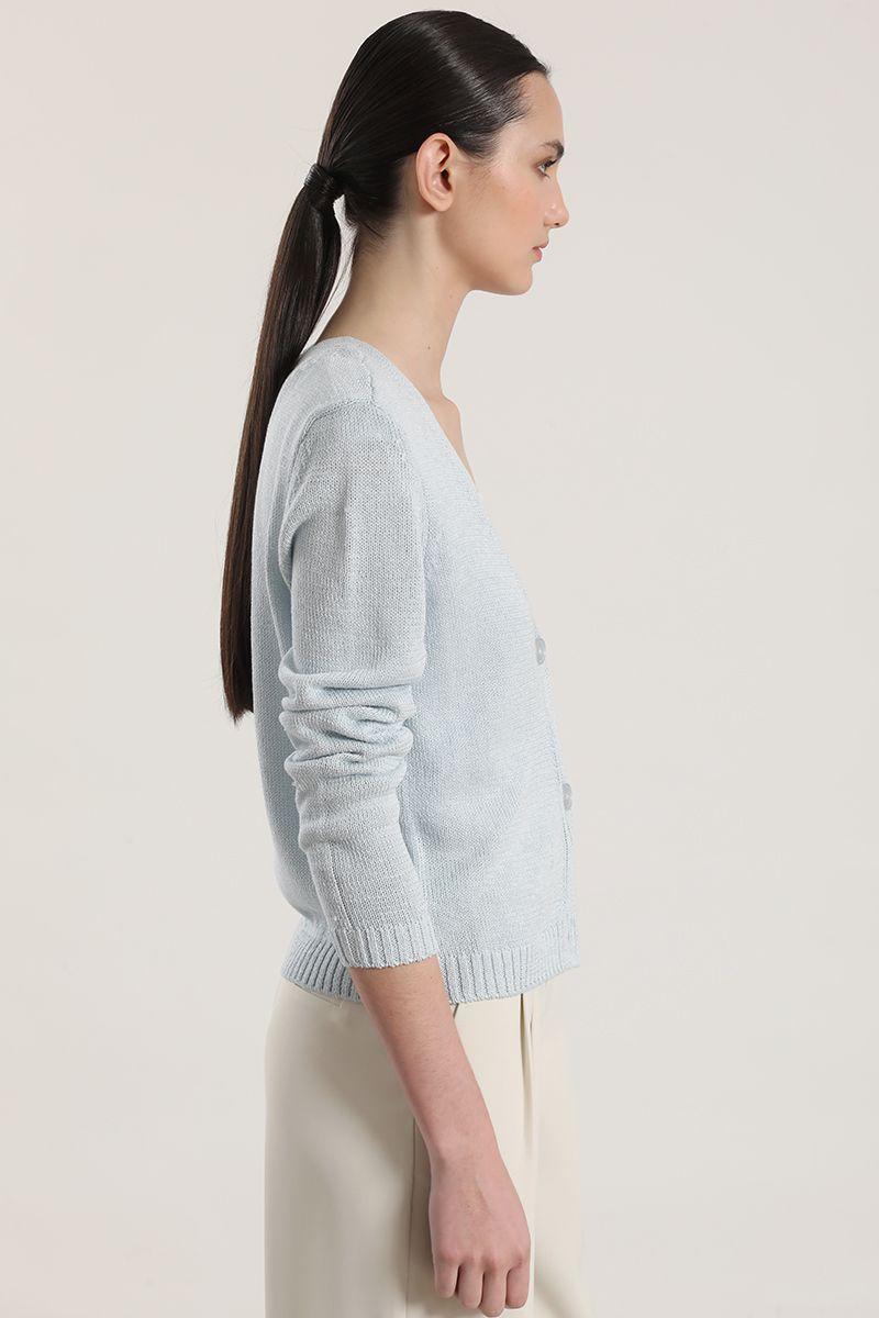Cardigan con hilo metalizado liola mujer celeste-5