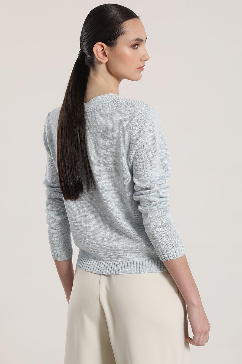 Cardigan con hilo metalizado liola mujer celeste-6