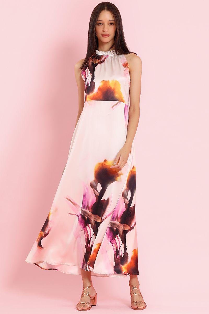 Vestido largo, estampado flor, rosa Liola-2
