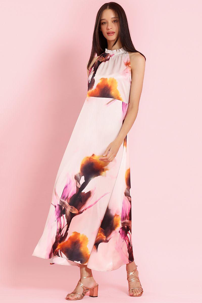 Vestido largo, estampado flor, rosa Liola-6