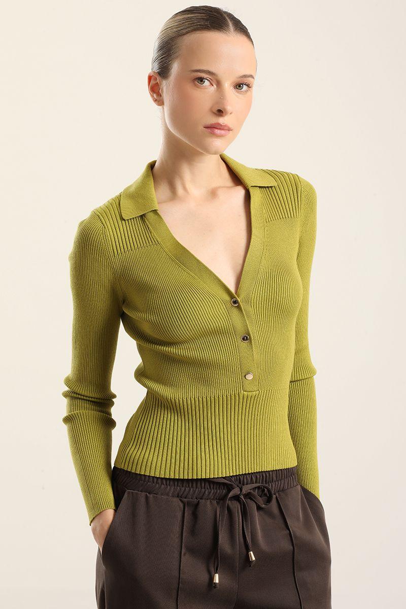 Jersey tejido botones delantero, pistacho Liola-1