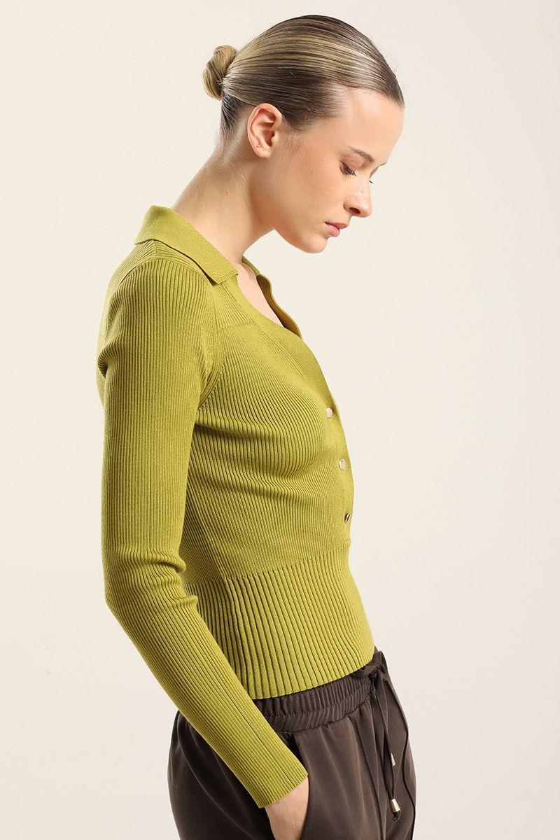 Jersey tejido botones delantero, pistacho Liola-2