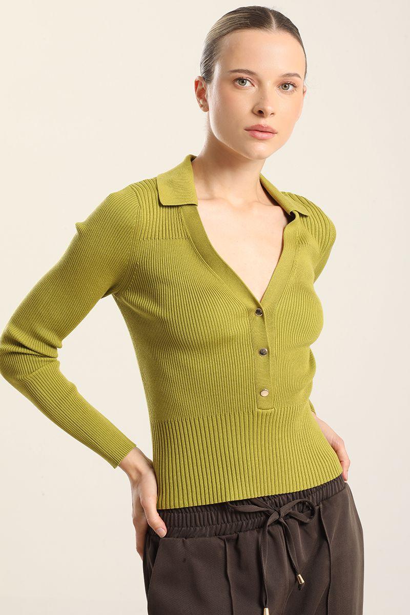 Jersey tejido botones delantero, pistacho Liola-4