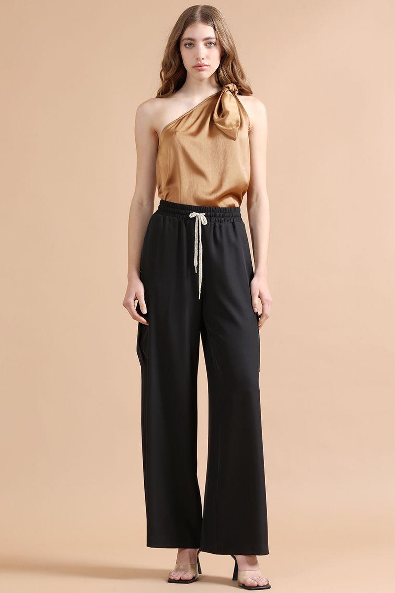 Pantalon Ancho Cargo Tiro Alto, Negro Liola-0