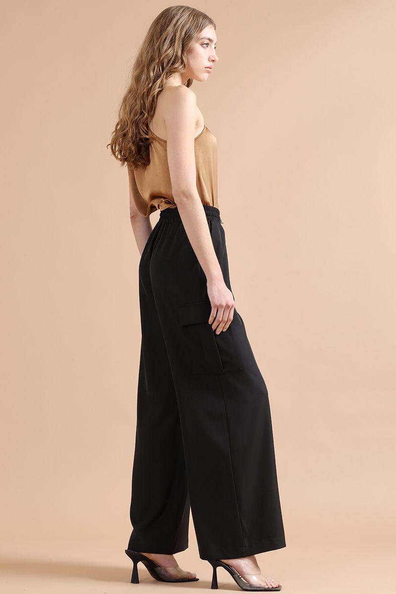 Pantalon Ancho Cargo Tiro Alto, Negro Liola-2