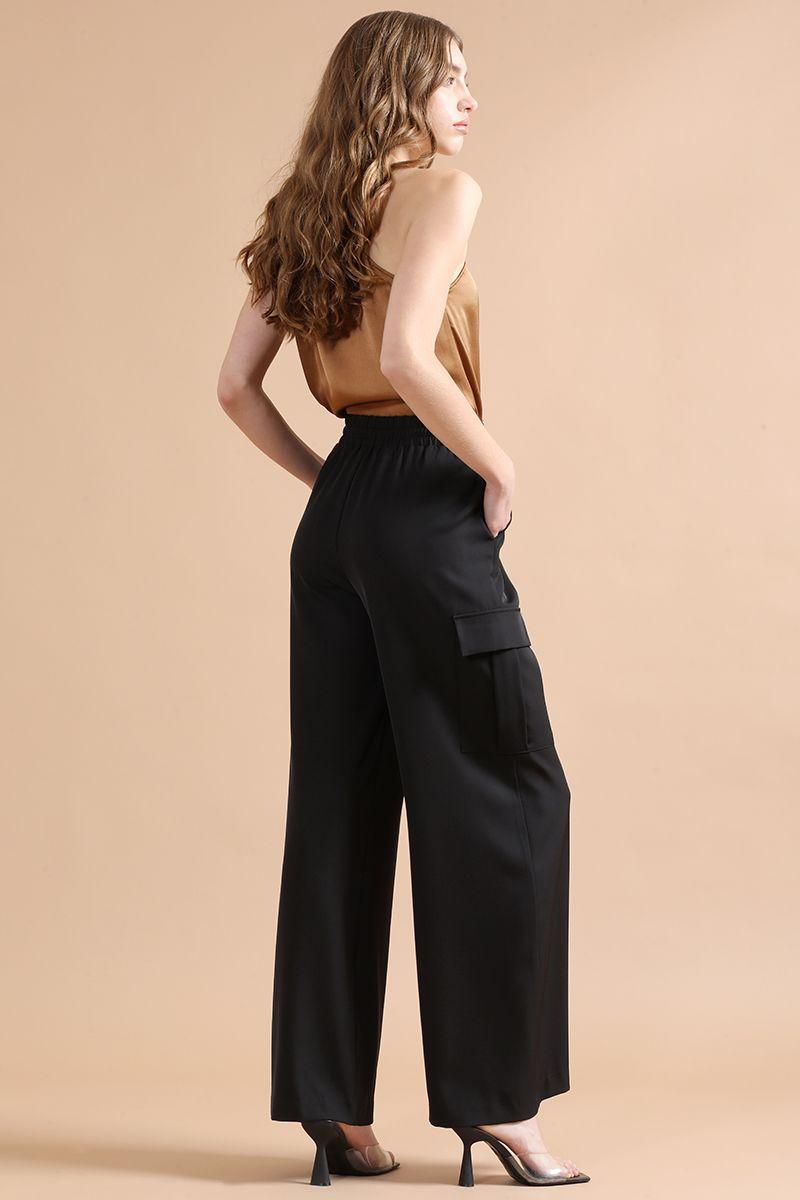 Pantalon Ancho Cargo Tiro Alto, Negro Liola-5
