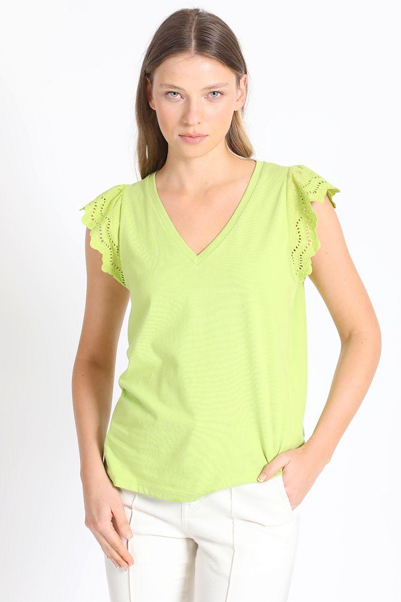 Polera Algodón Aplicacion Broderie Pistacho Liola-0