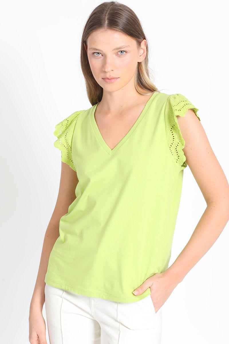 Polera Algodón Aplicacion Broderie Pistacho Liola-2