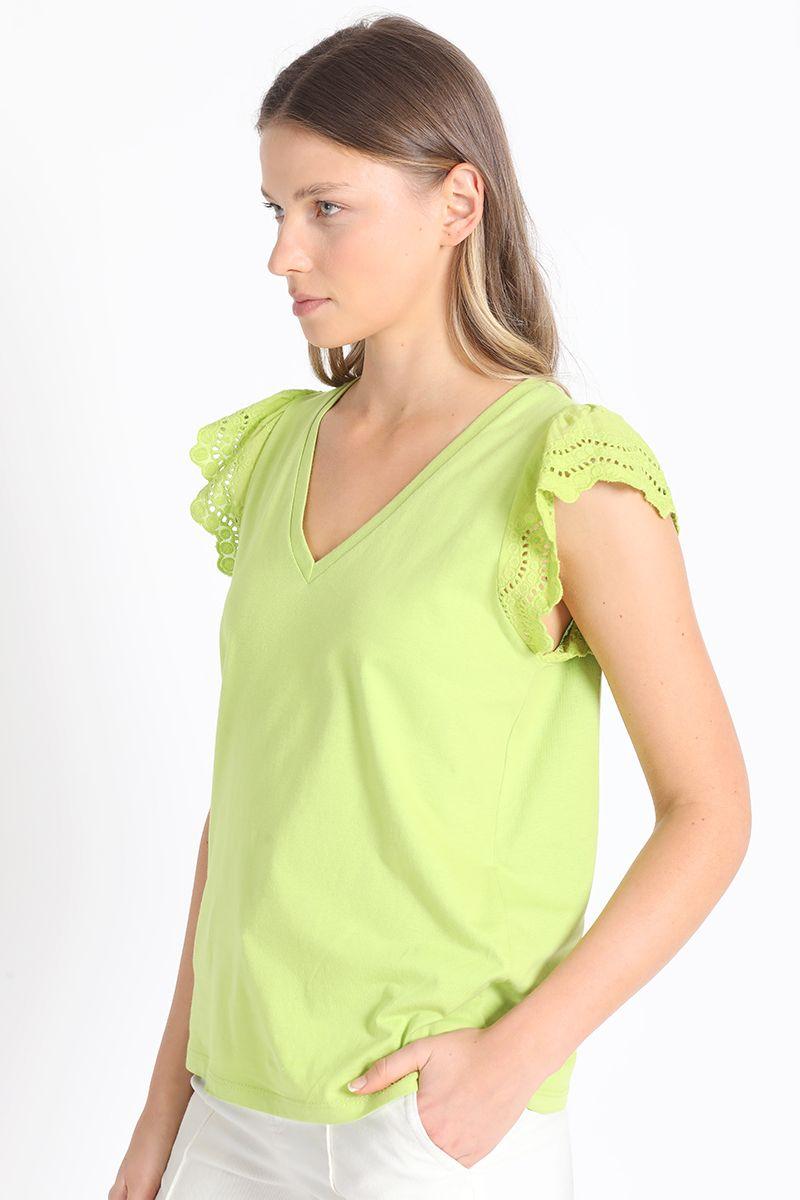 Polera Algodón Aplicacion Broderie Pistacho Liola-3