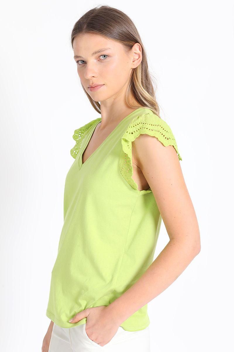 Polera Algodón Aplicacion Broderie Pistacho Liola-4