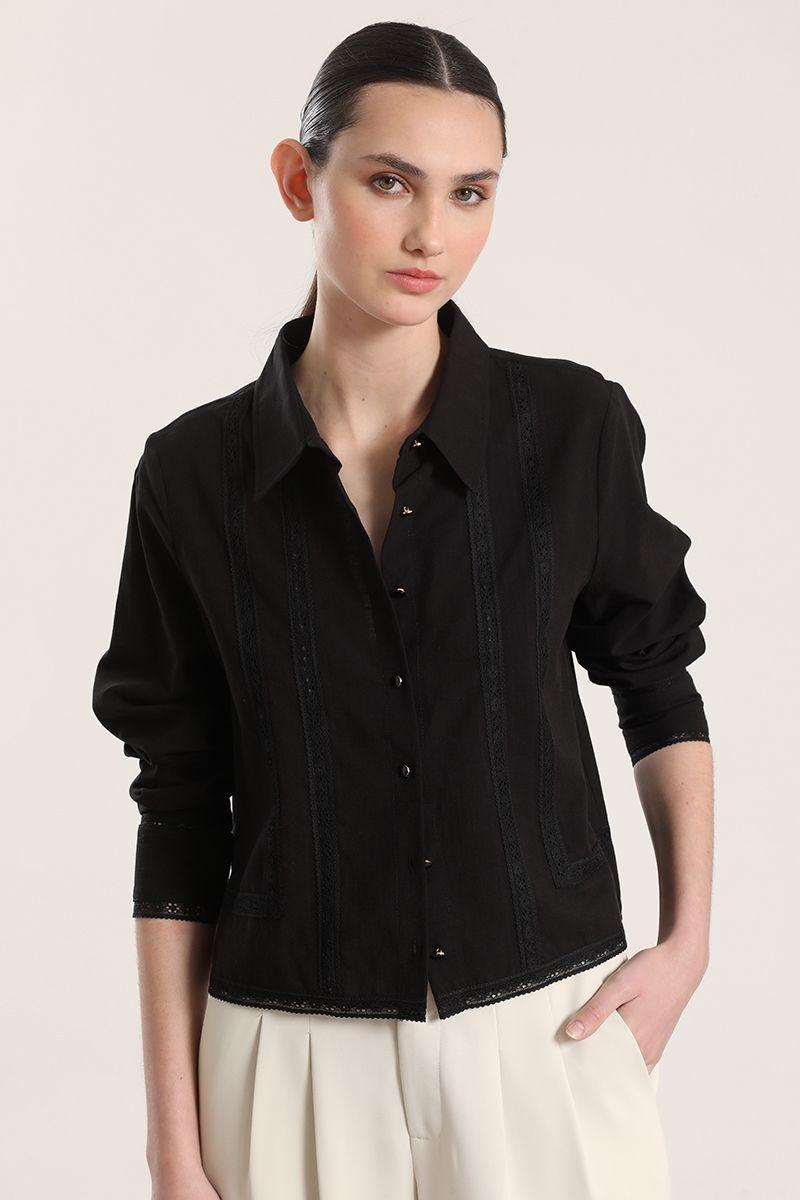 Camisa con cinta liola mujer negro-0