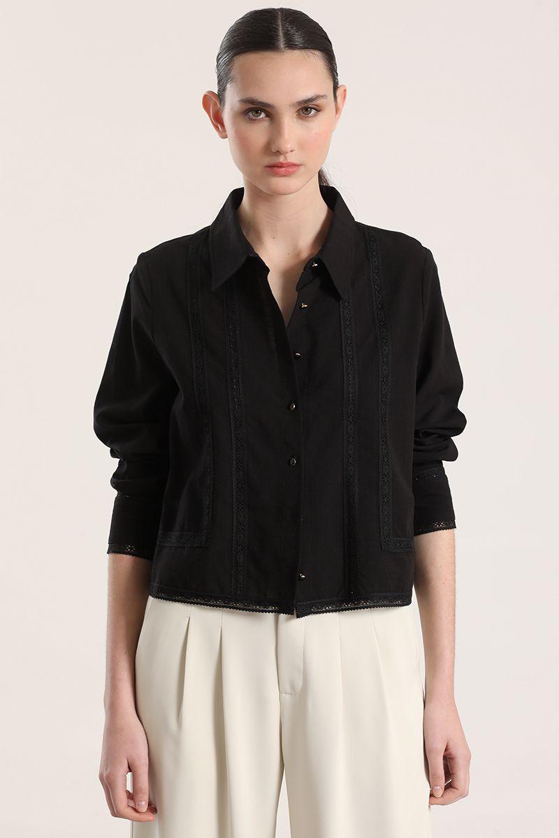 Camisa con cinta liola mujer negro-2