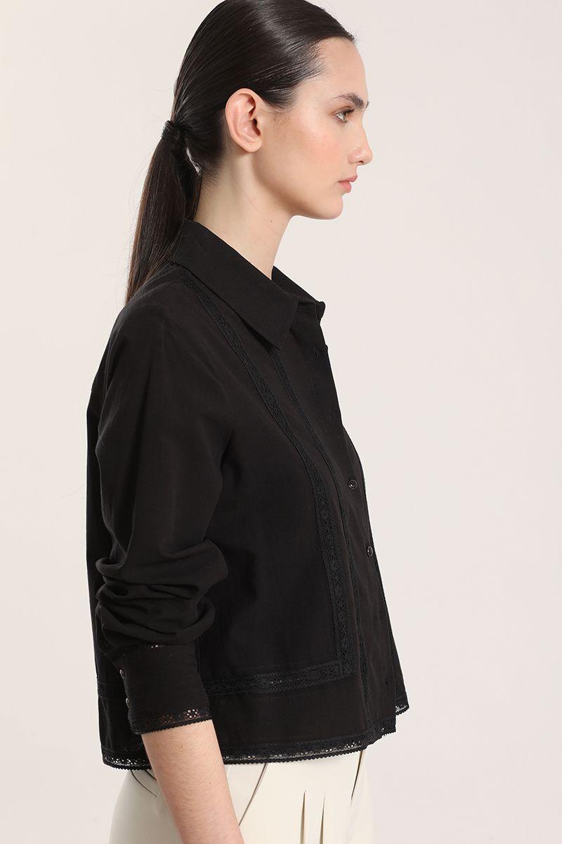 Camisa con cinta liola mujer negro-4