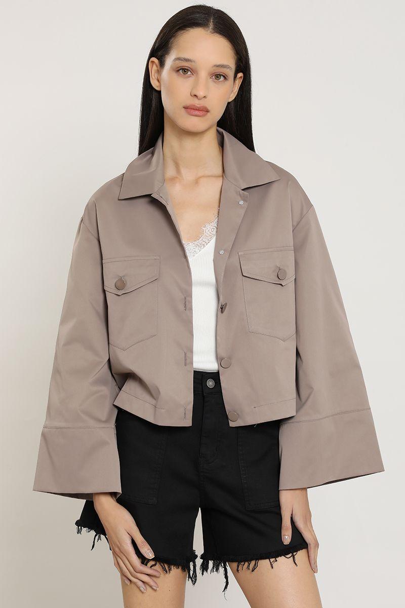 Chaqueta efecto satinado, topo Liola-4