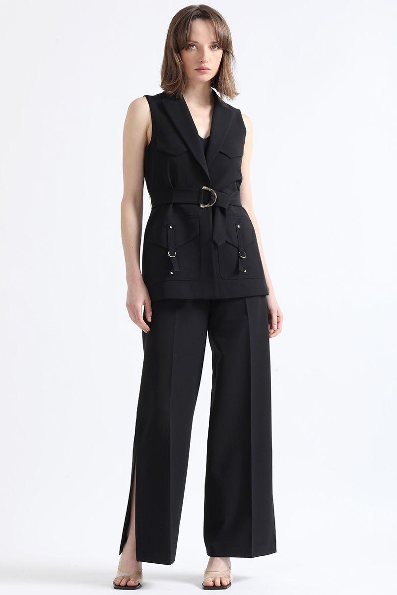 Chaqueta Larga Cargo Con Cinturon, Negro Liola-1