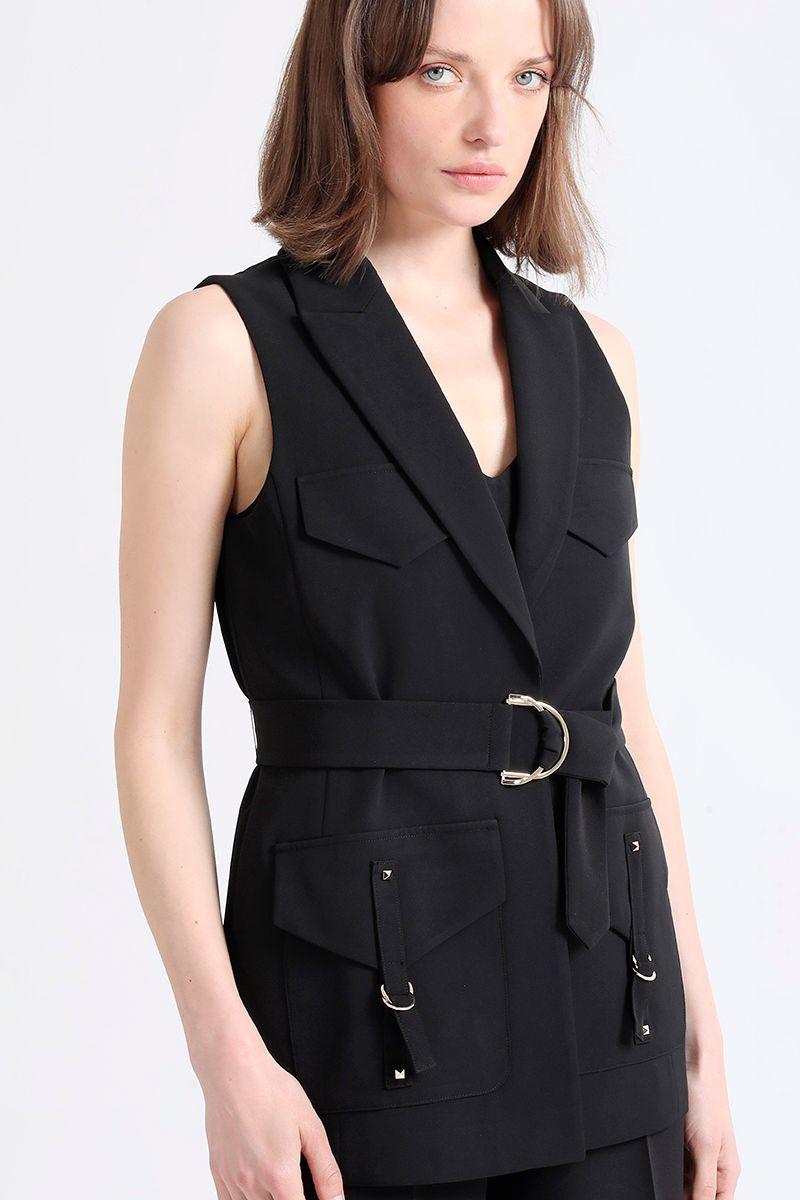 Chaqueta Larga Cargo Con Cinturon, Negro Liola-3