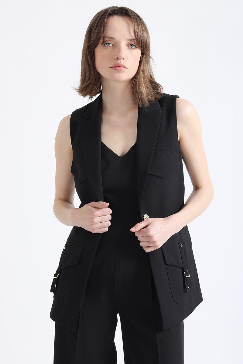 Chaqueta Larga Cargo Con Cinturon, Negro Liola-5